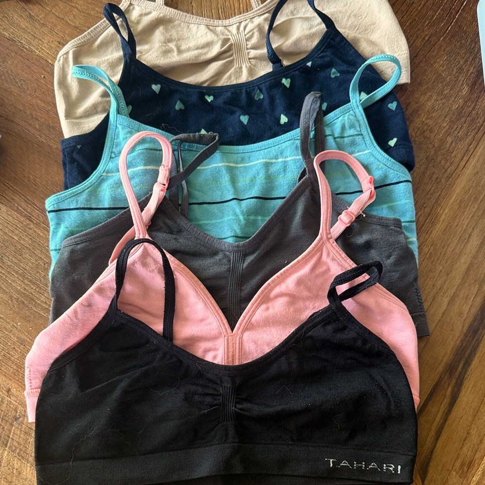 Girls Bralette Set fits like size 12-14 girls- Black, Pink, Teal, Tan